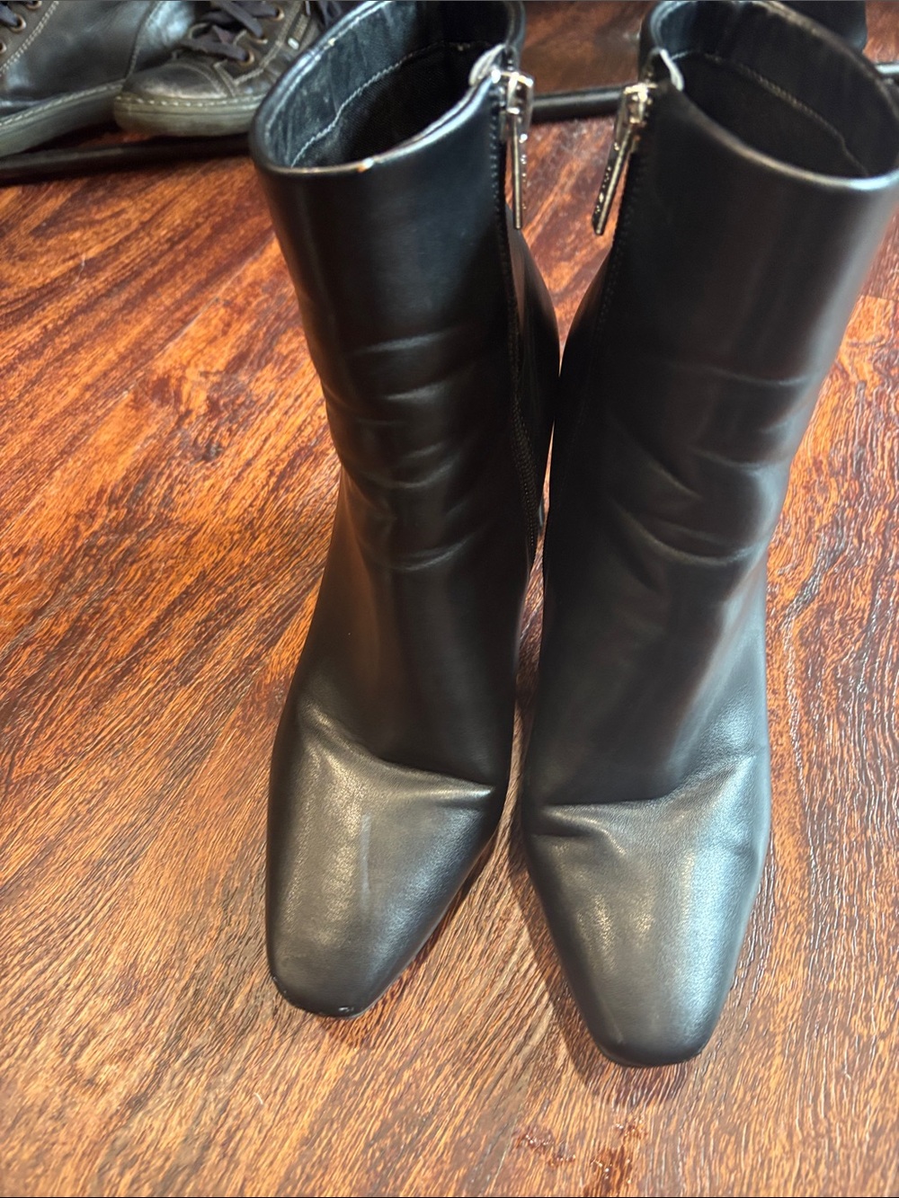 Unisa Black Square-Toe Ankle Booties with Side Zipper